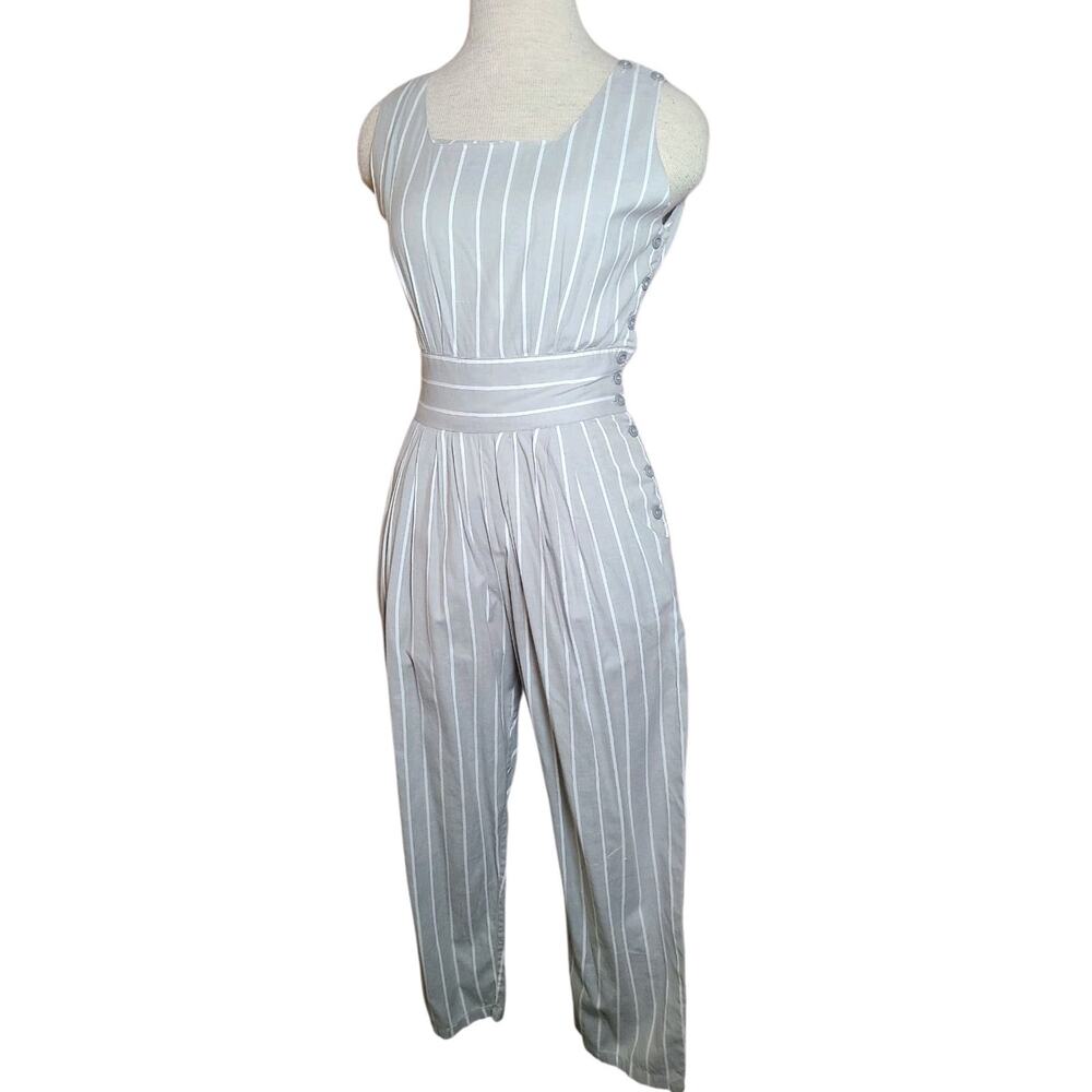 Vintage 80s Santa Cruz San Fran Jumpsuit Romper Sz 6/8 Striped Buttons Sleeveles